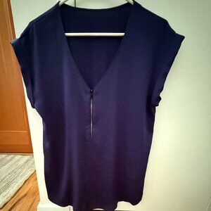 Express Navy Cap Sleeve Blouse with Rainbow Zipper